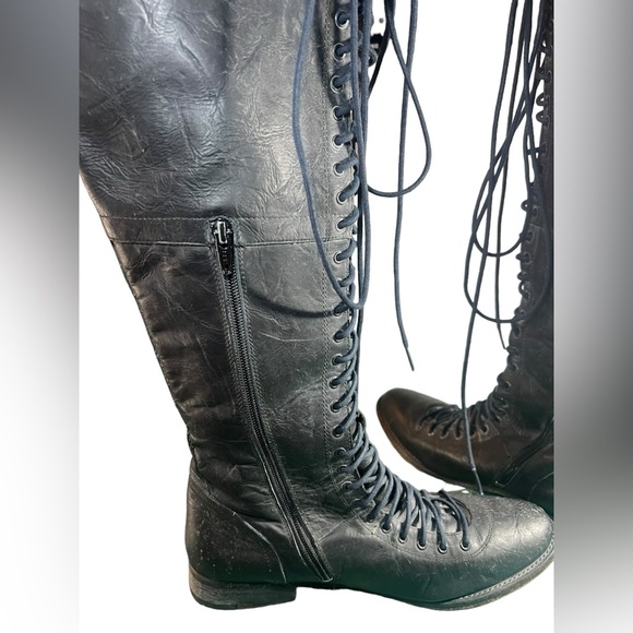 FREE PEOPLE X Faryl Robin RARE Caspian Black Over Knee Lace Up Boots Size 10 - Picture 9 of 14